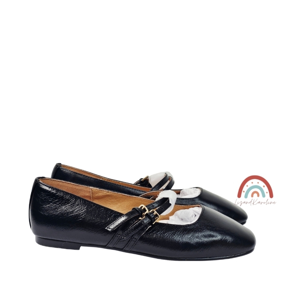New! Madewell The Greta Double-Strap Ballet Flat in Leather True Black 6.5 - Picture 5 of 13